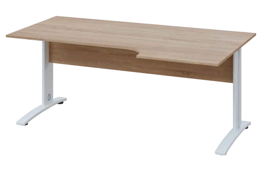 CRK 28 - 186 stůl kancelářský, rohový, pravý, kovová podnož bílá, deska 25 mm, široký 1800 mm, dub bardolino